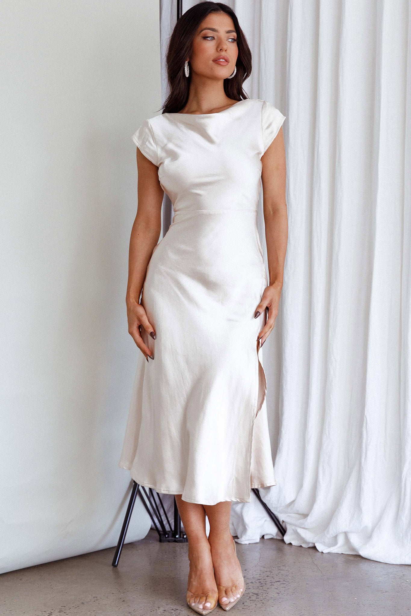 ELEGANCE COWL NECK MIDI DRESS