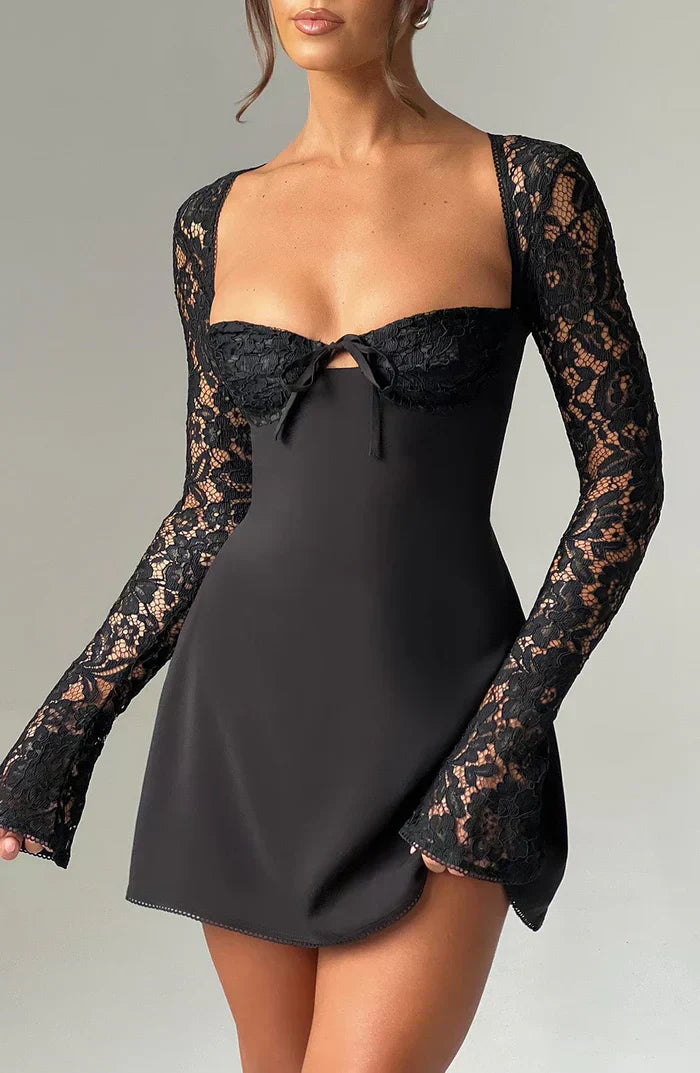 EMMA LACE MINI DRESS- BLACK
