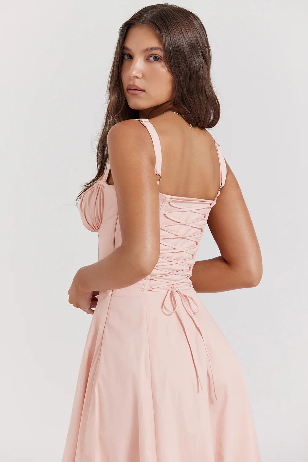 BLOOMING DESIRE LACE UP DRESS- PINK