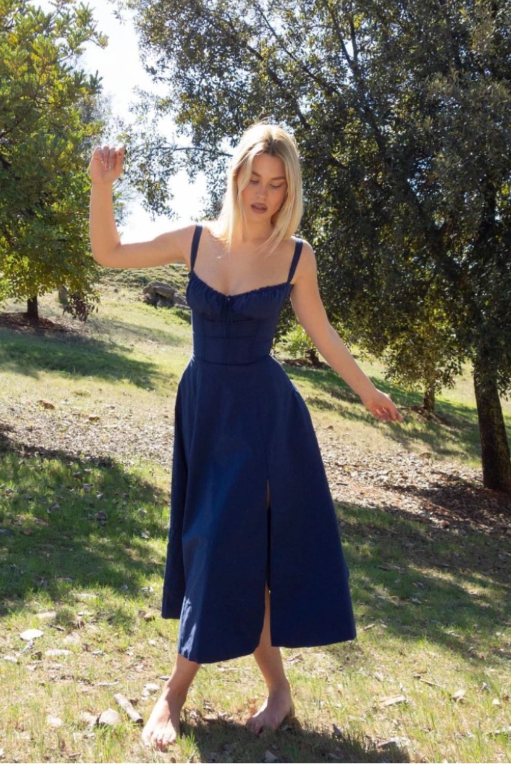 BLOOMING DESIRE LACE UP DRESS - NAVY