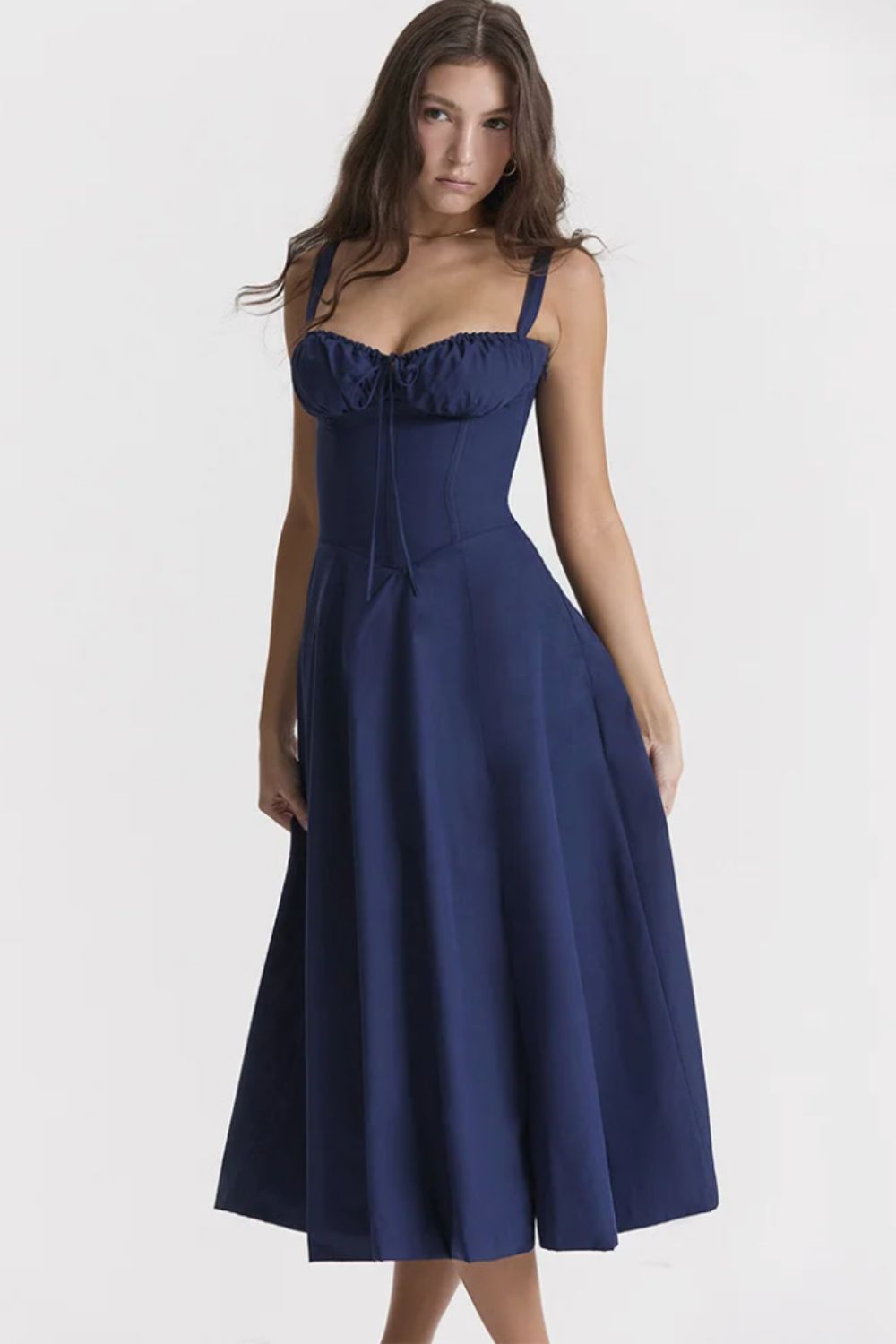 BLOOMING DESIRE LACE UP DRESS - NAVY