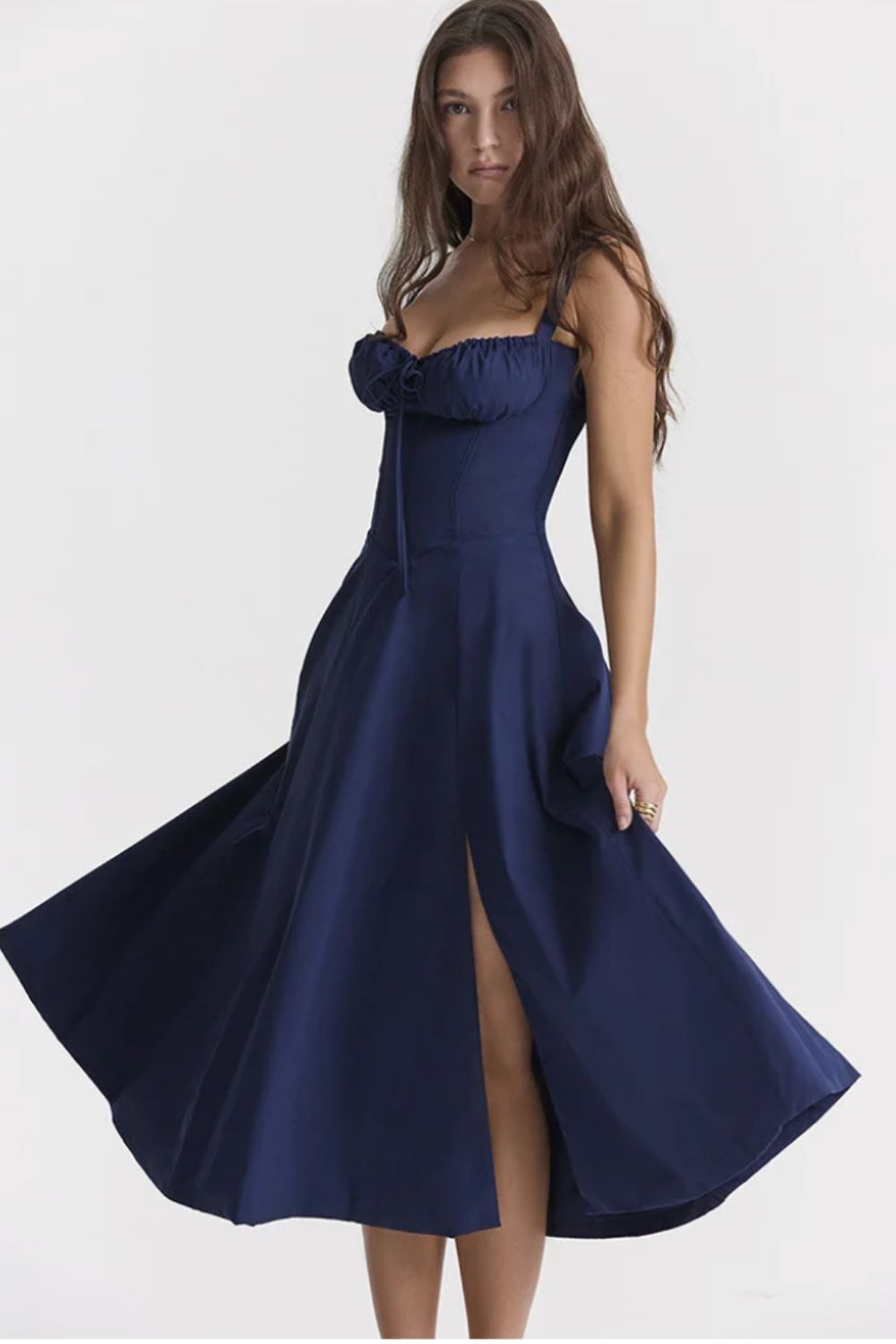 BLOOMING DESIRE LACE UP DRESS - NAVY