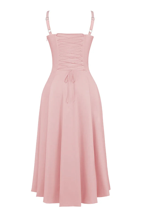 BLOOMING DESIRE LACE UP DRESS- PINK