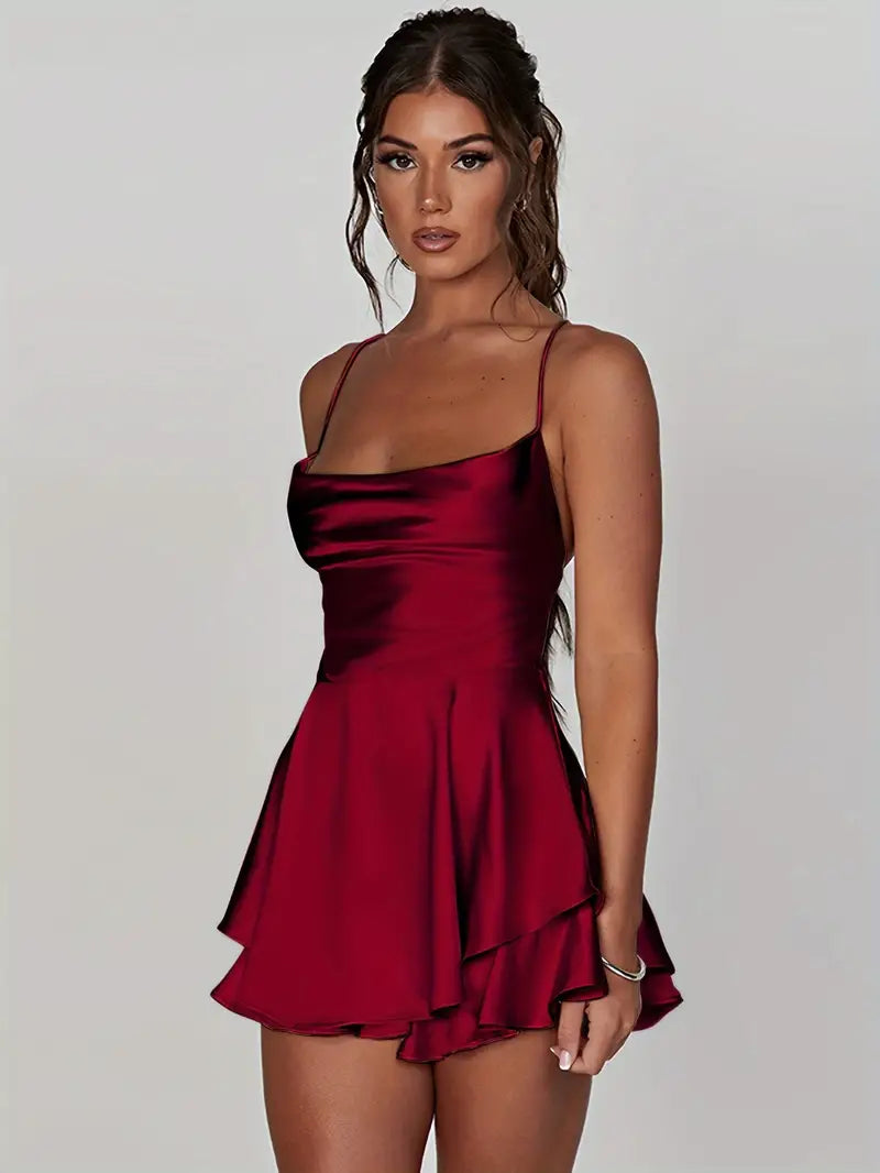 VIVID LACE UP MINI DRESS  - RED