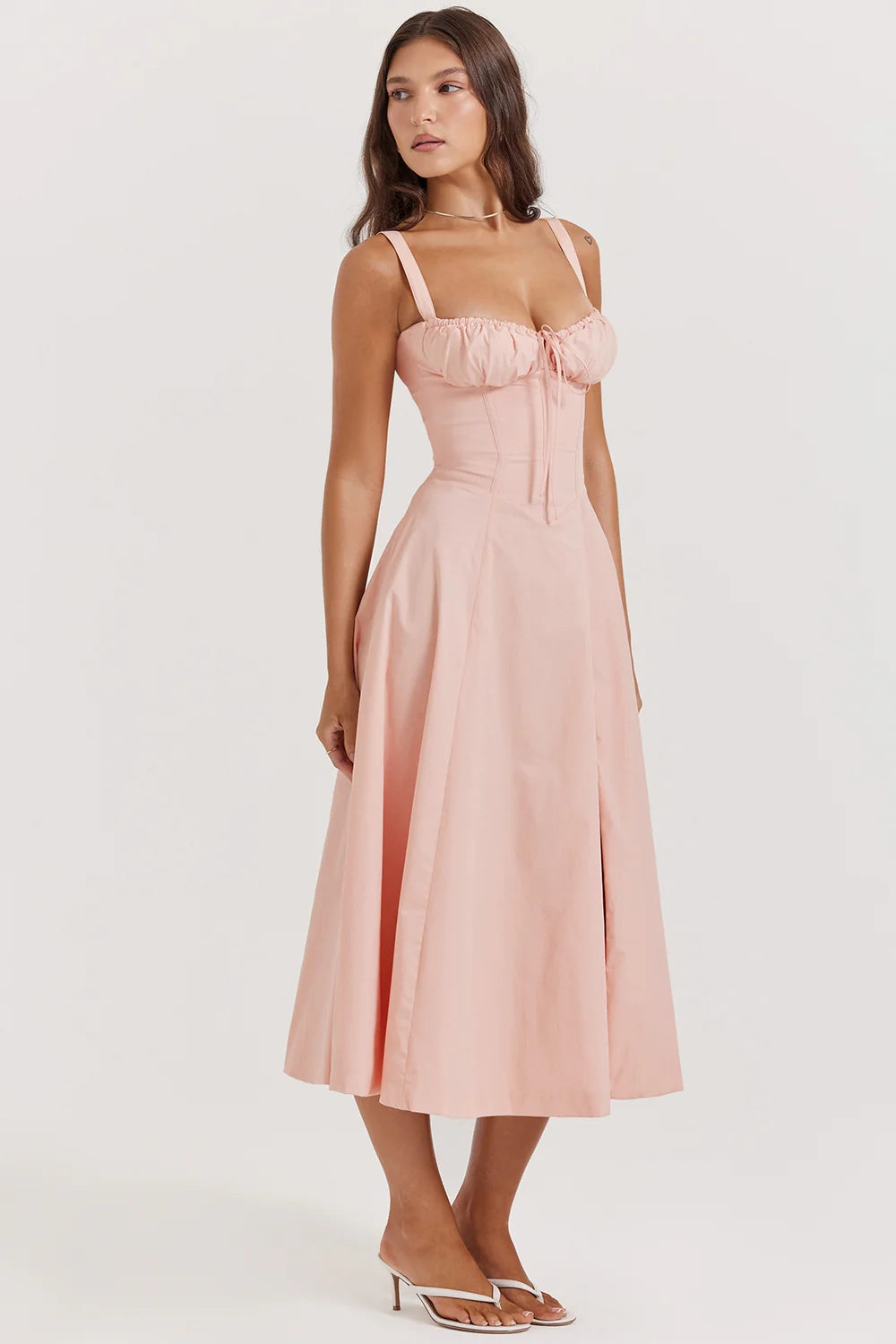BLOOMING DESIRE LACE UP DRESS- PINK