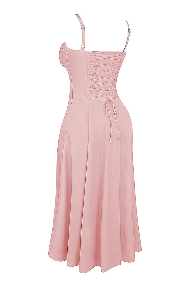 BLOOMING DESIRE LACE UP DRESS- PINK